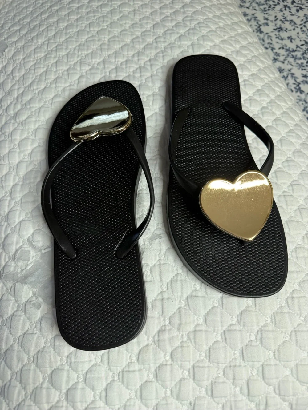 & Other Stories Black Flip Flop Sandals with Gold Heart Detail